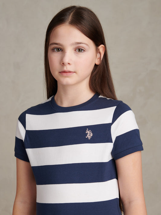 Girls Striped T-Shirt Dress Navy Iris