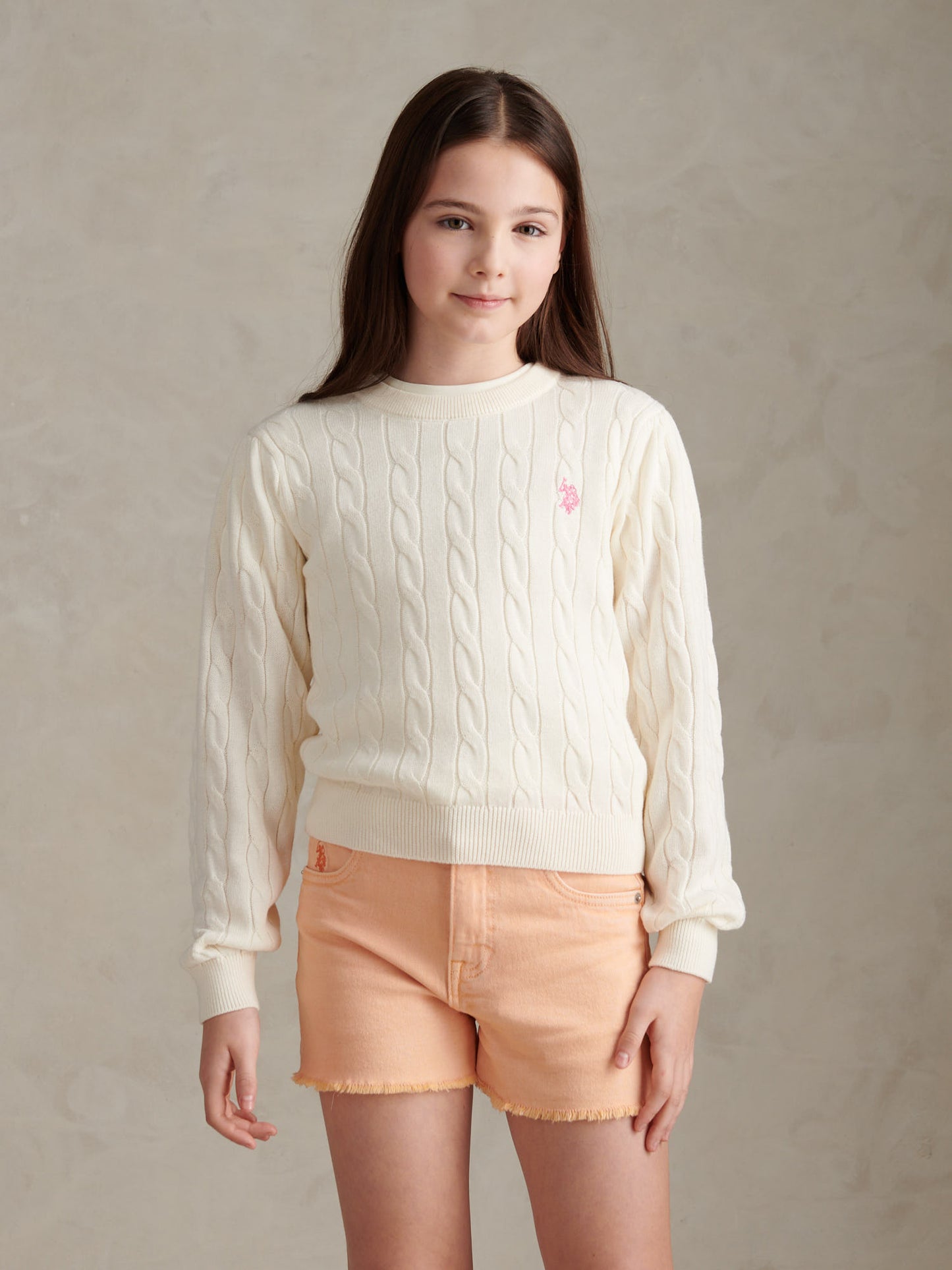 Girls Cable Knit Jumper Marshmallow