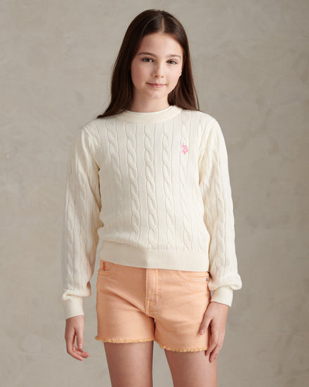 Girls Cable Knit Jumper Marshmallow