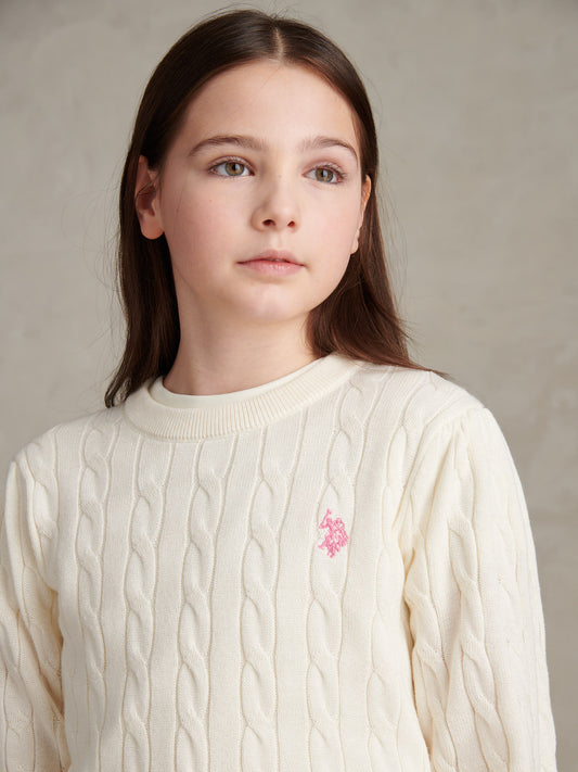 Girls Cable Knit Jumper Marshmallow