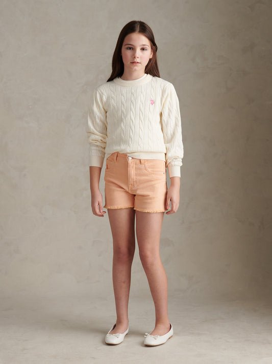 Girls Cable Knit Jumper Marshmallow