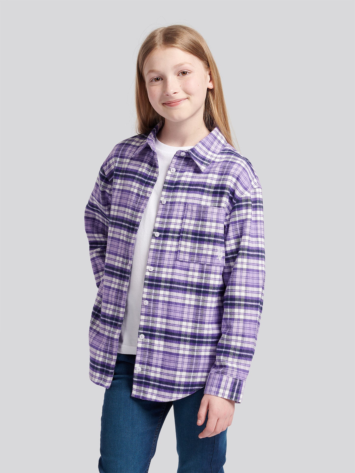 Girls Brushed Check Shirt in Viola