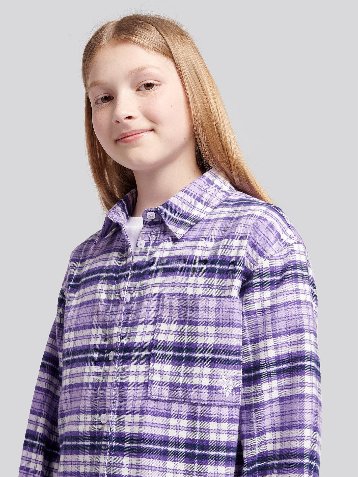 Girls Brushed Check Shirt in Viola