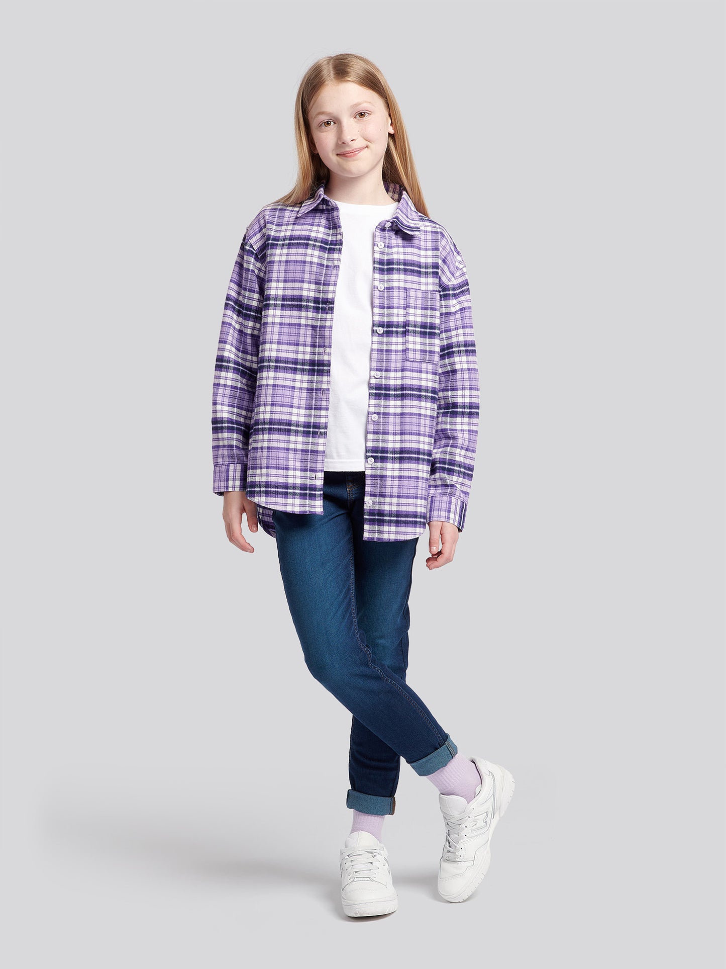 Girls Brushed Check Shirt in Viola