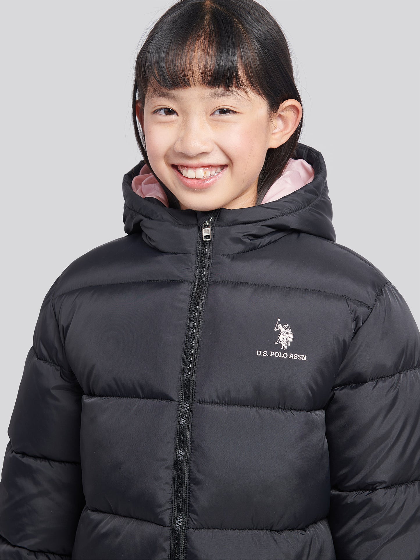 Girls Longline Puffer Jacket in Black