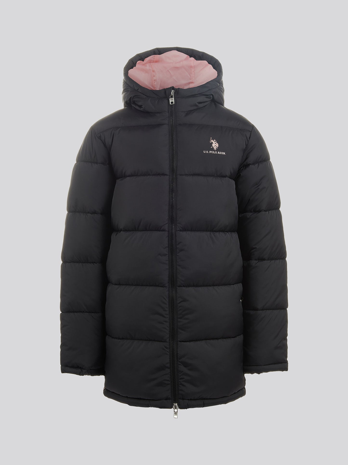 Girls Longline Puffer Jacket in Black