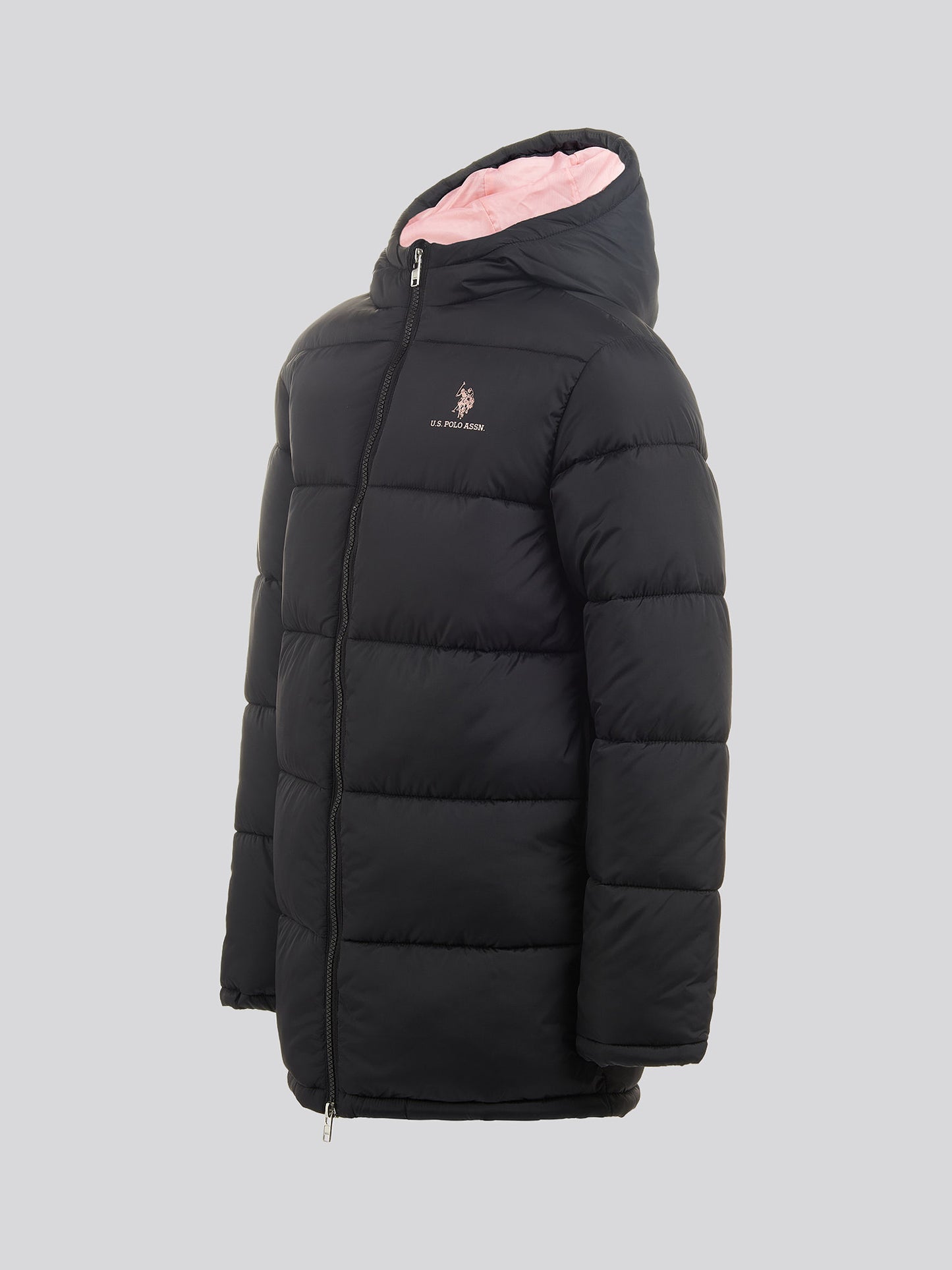 Girls Longline Puffer Jacket in Black