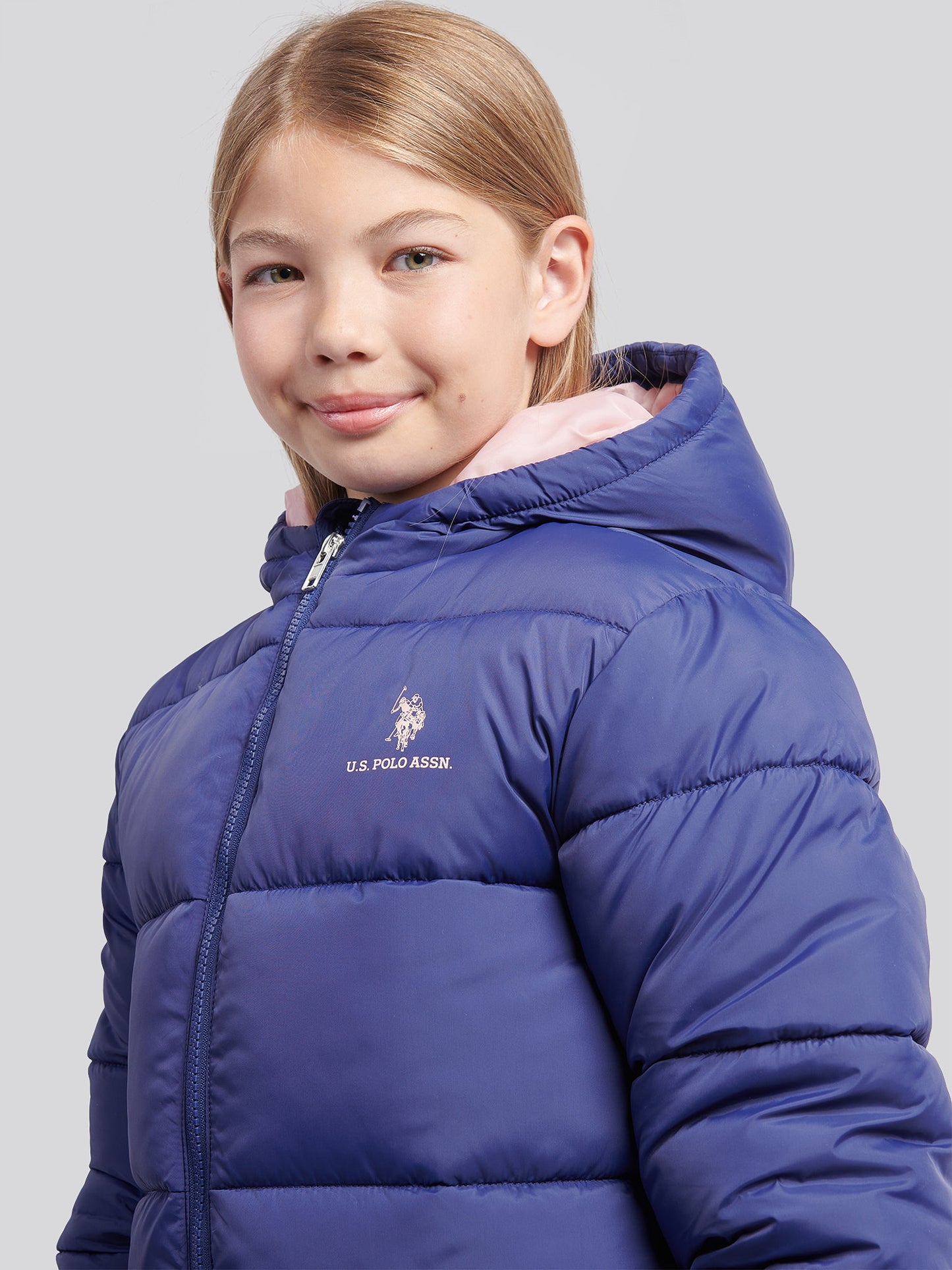 Girls Longline Puffer Jacket in Midnight Blue
