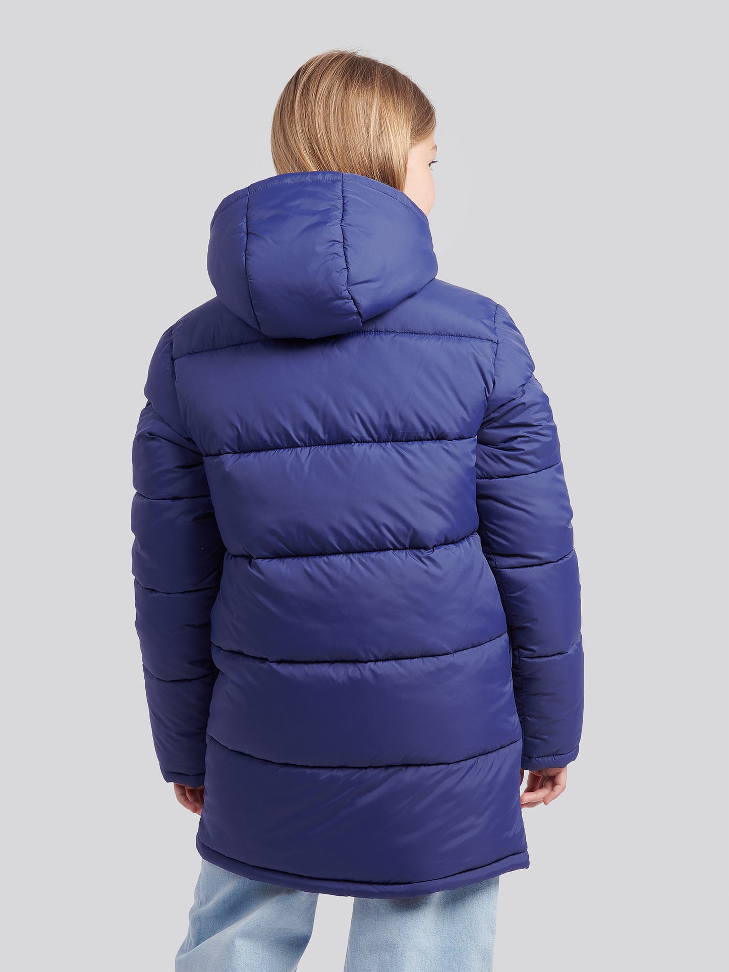 Girls Longline Puffer Jacket in Midnight Blue