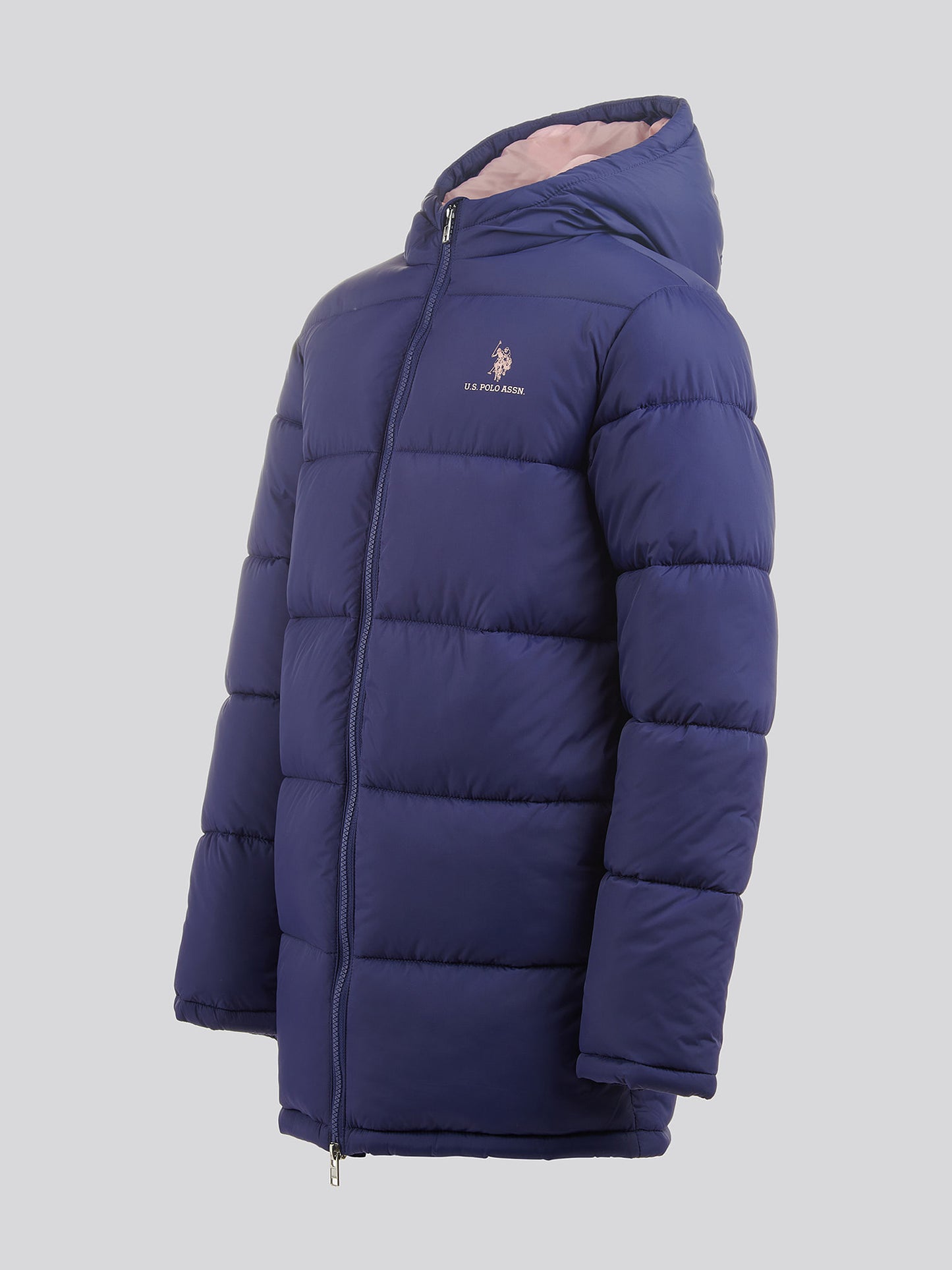 Girls Longline Puffer Jacket in Midnight Blue