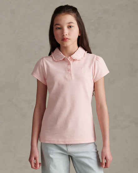 Girls Frill Collar Pique Polo Shirt Crystal Rose