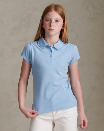 Girls Frill Collar Pique Polo Shirt Open Air