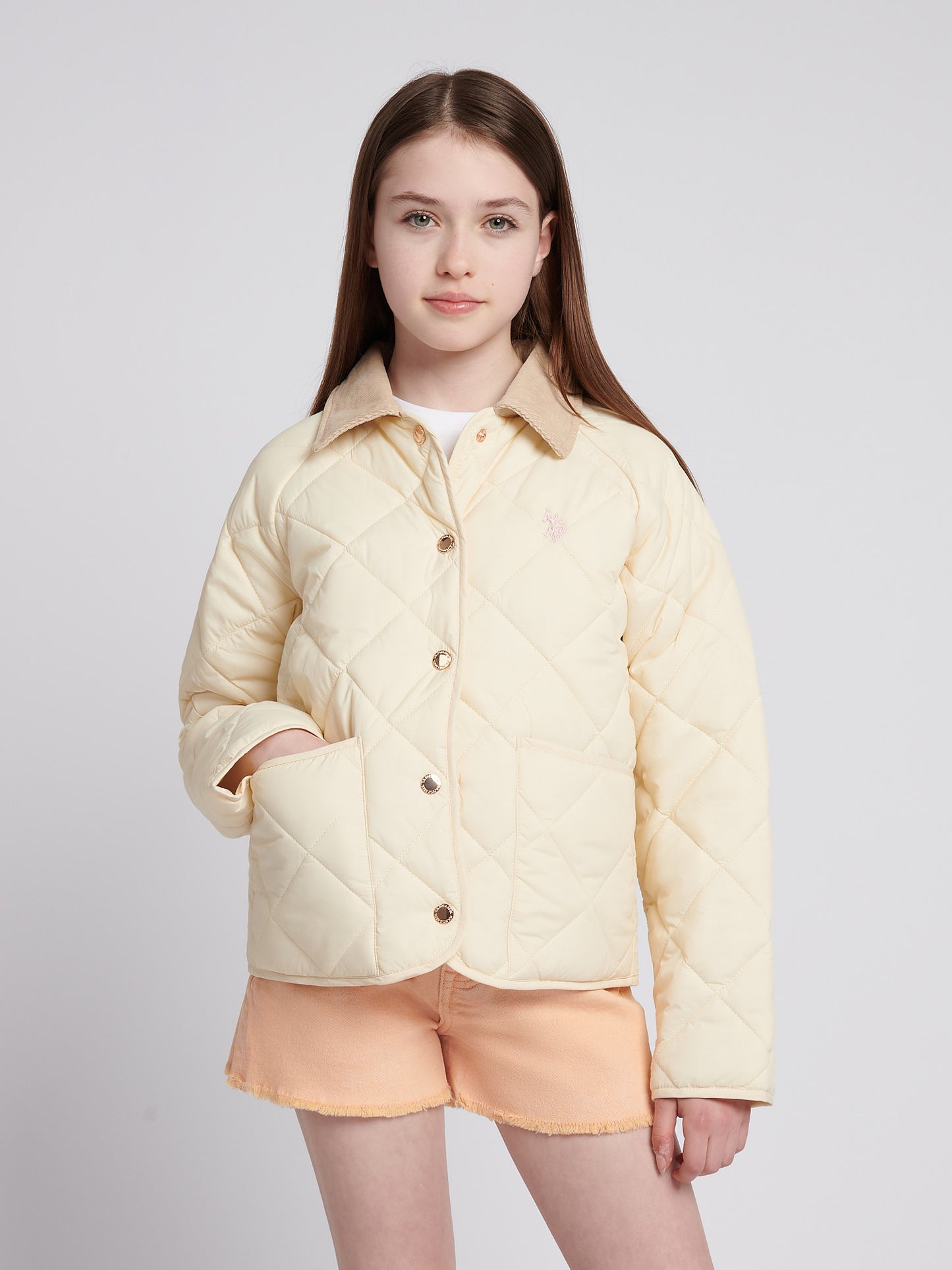 Girls Diamond Quilt Jacket in Marshmallow