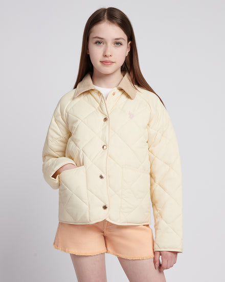 Girls Diamond Quilt Jacket in Marshmallow
