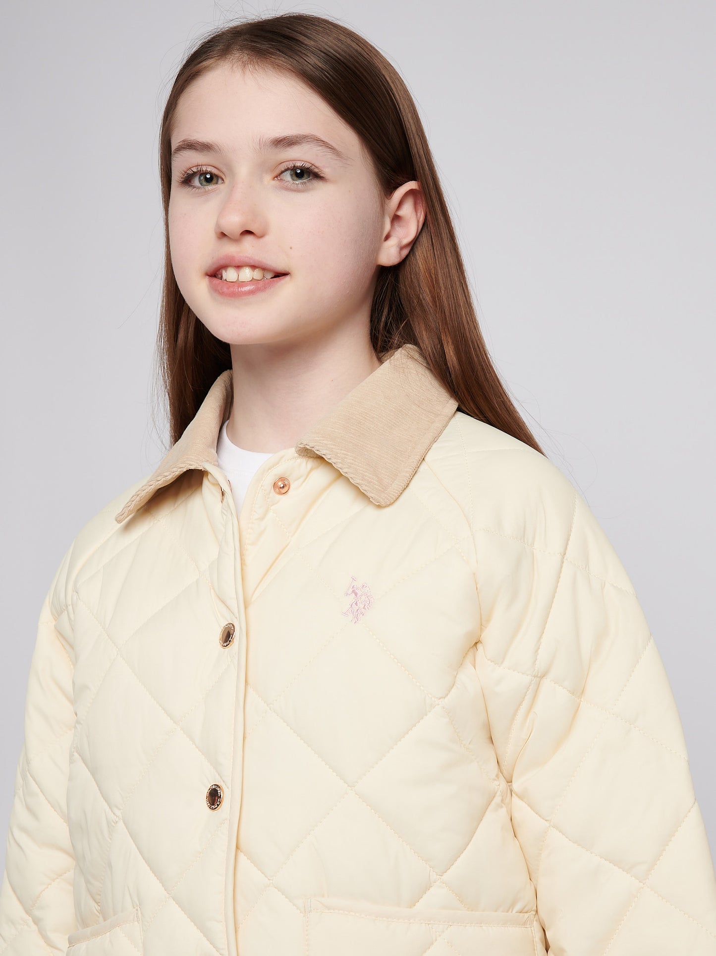 Girls Diamond Quilt Jacket in Marshmallow