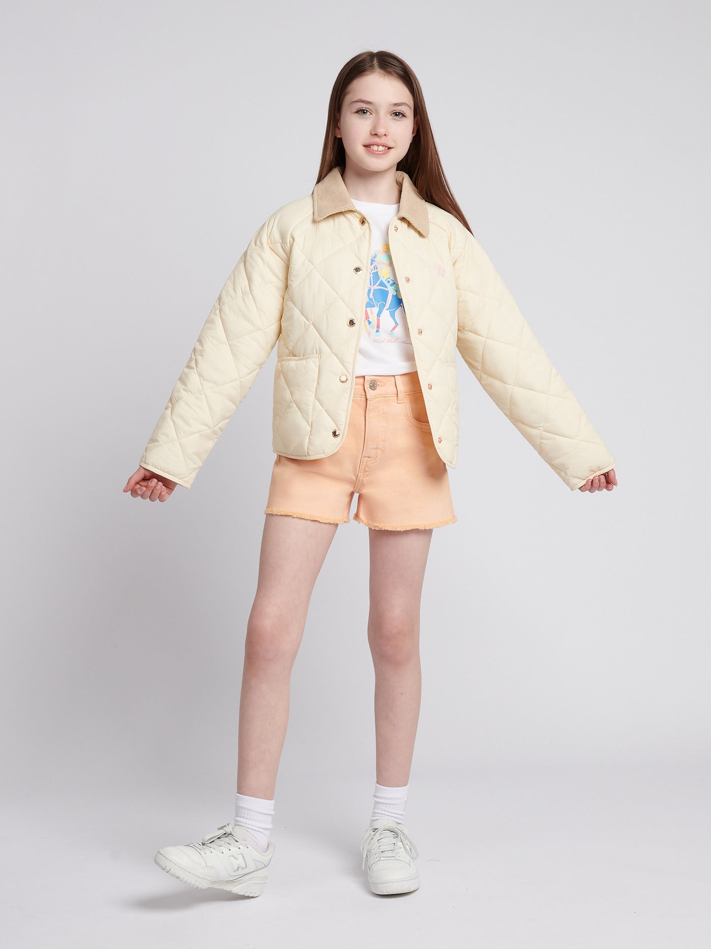 Girls Diamond Quilt Jacket in Marshmallow