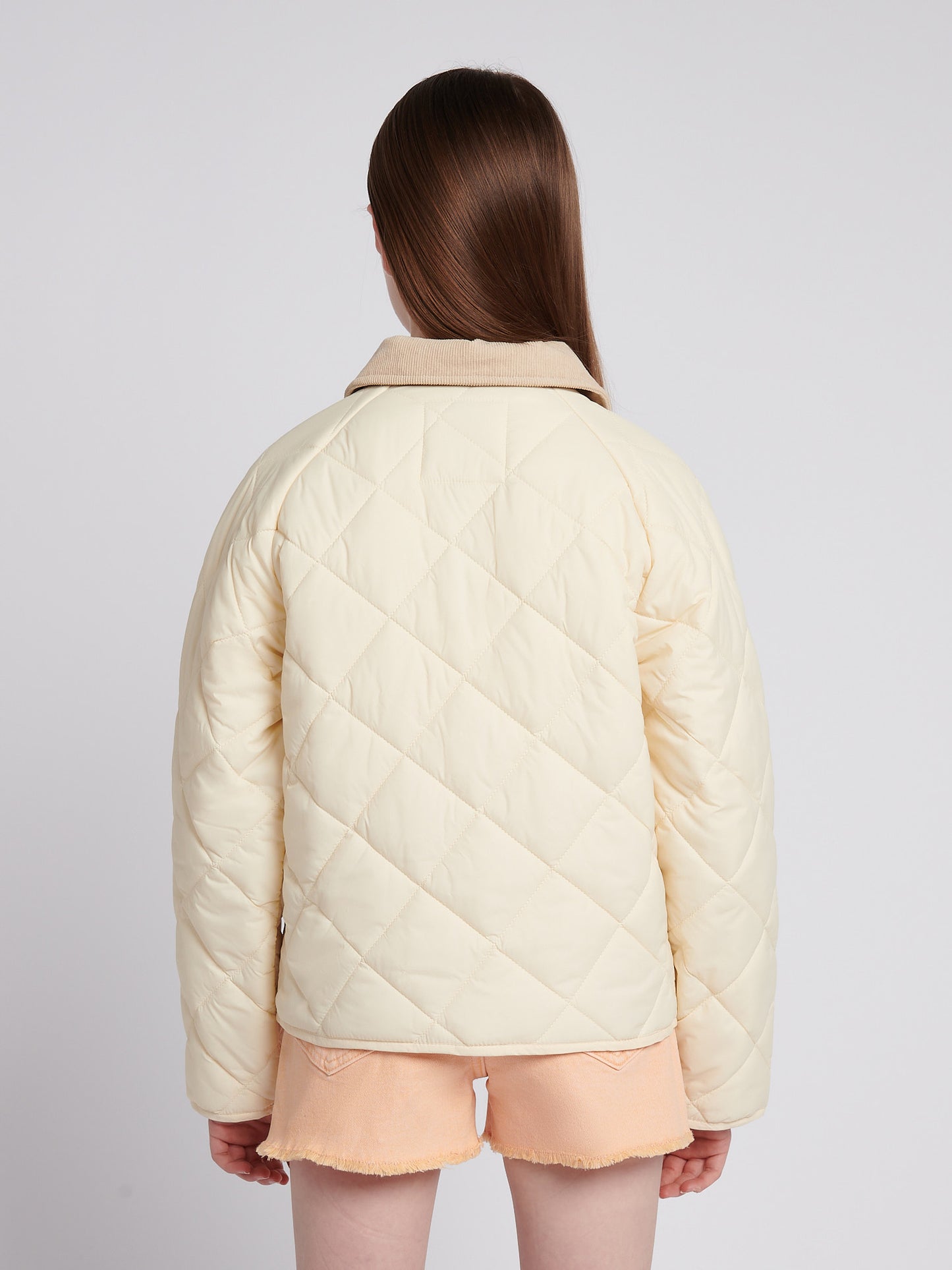 Girls Diamond Quilt Jacket in Marshmallow
