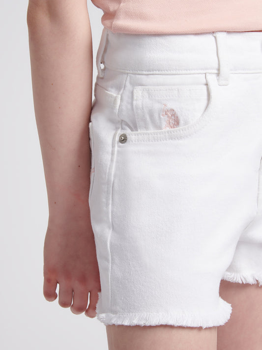 Girls Wash Denim Shorts in Bright White