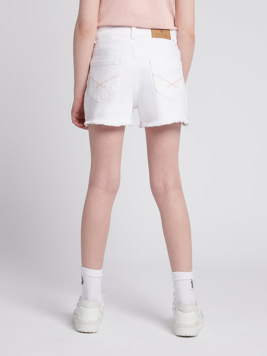 Girls Wash Denim Shorts in Bright White