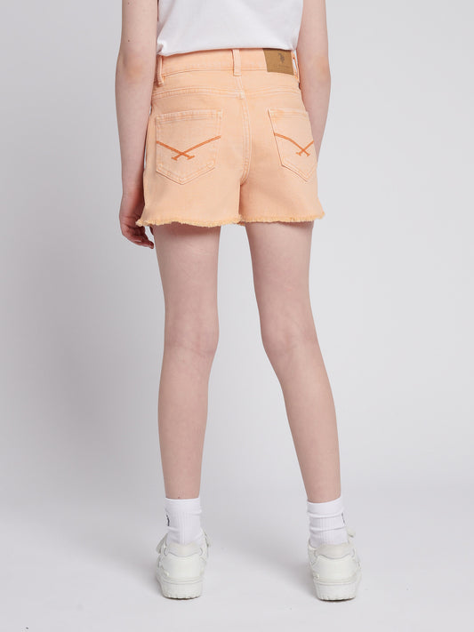 Girls Wash Denim Shorts in Peach Nectar