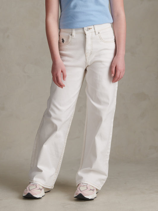 Girls Wide Leg Denim Jeans Bright White