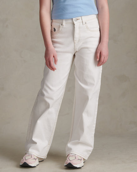 Girls Wide Leg Denim Jeans Bright White