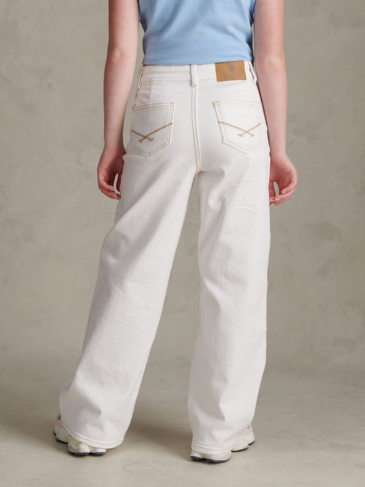Girls Wide Leg Denim Jeans Bright White
