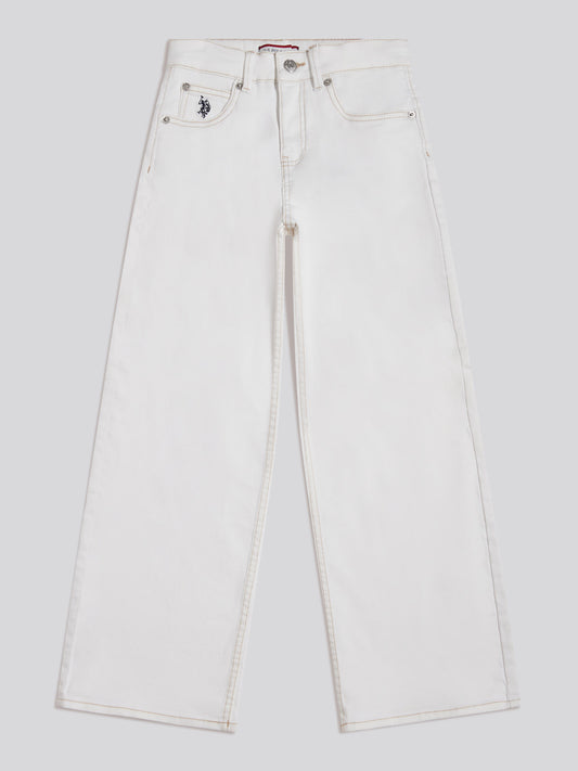 Girls Wide Leg Denim Jeans Bright White