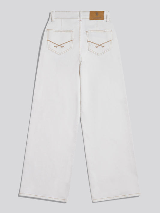 Girls Wide Leg Denim Jeans Bright White