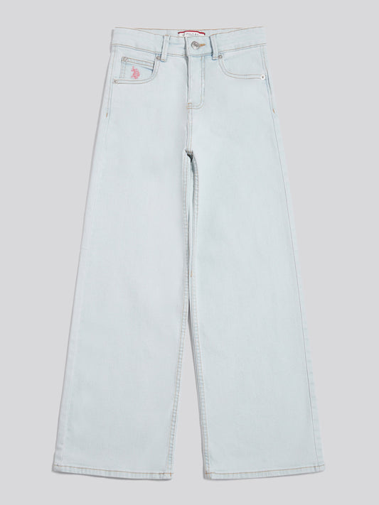 Girls Wide Leg Denim Jeans Light Wash