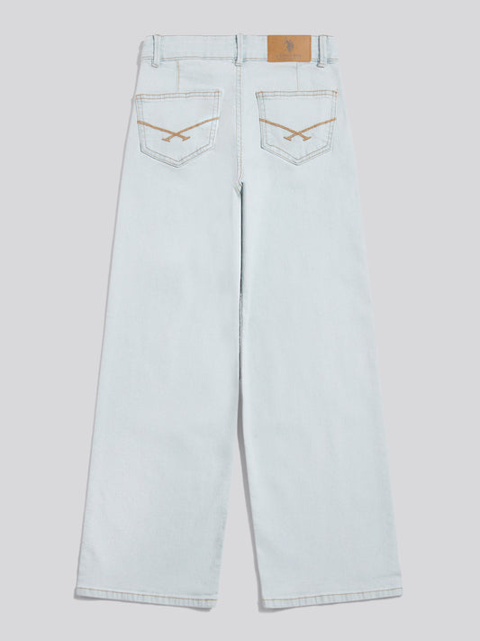 Girls Wide Leg Denim Jeans Light Wash