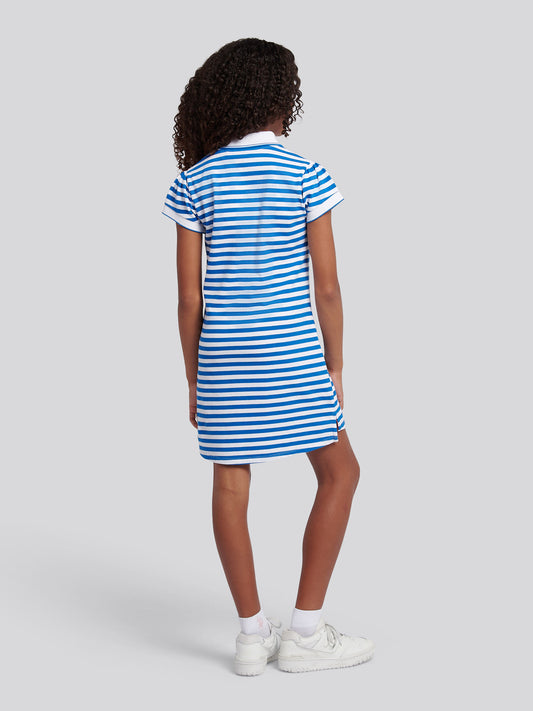 Girls Stripe Polo Dress in Strong Blue