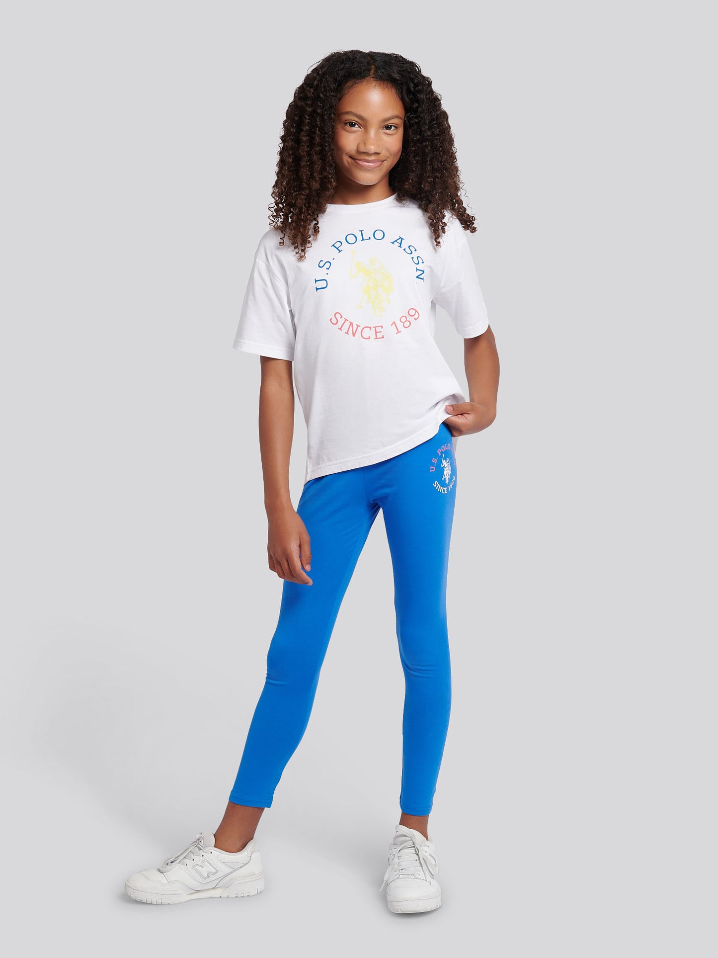 Girls Graphic Oversized T-Shirt & Legging Set in Strong Blue