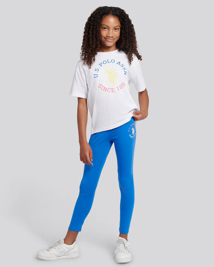 Girls Graphic Oversized T-Shirt & Legging Set in Strong Blue