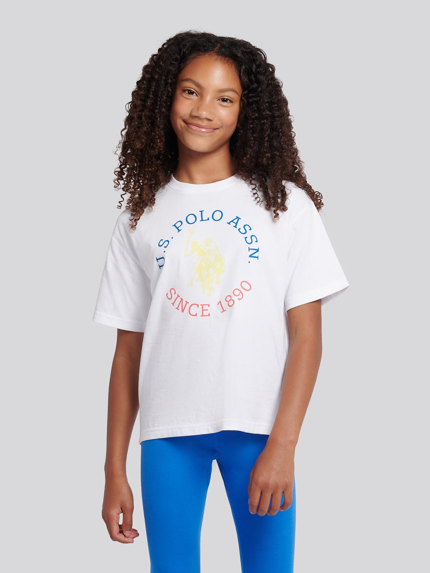 Girls Graphic Oversized T-Shirt & Legging Set in Strong Blue