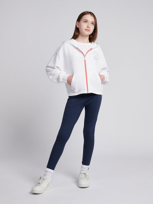Girls Graphic Zip Through Sweat in Bright White