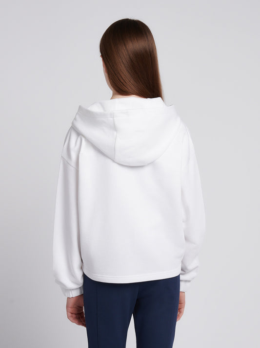 Girls Graphic Zip Through Sweat in Bright White