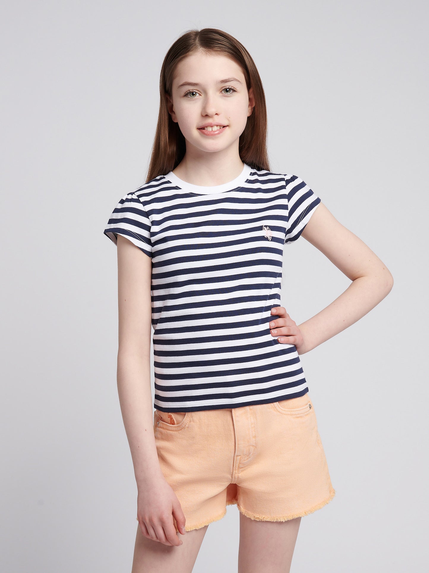 Girls Double Horsemen Mixed 2 Pack Cap Sleeve Tees in Navy Iris