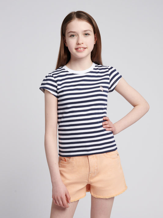 Girls Double Horsemen Mixed 2 Pack Cap Sleeve Tees in Navy Iris