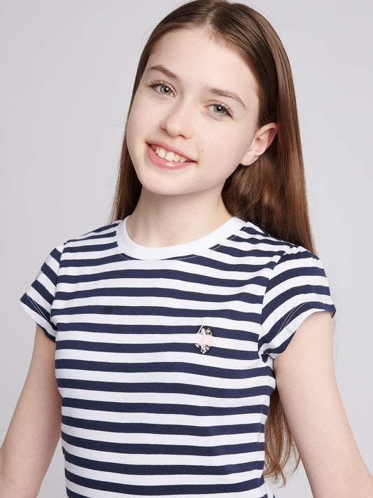 Girls Double Horsemen Mixed 2 Pack Cap Sleeve Tees in Navy Iris