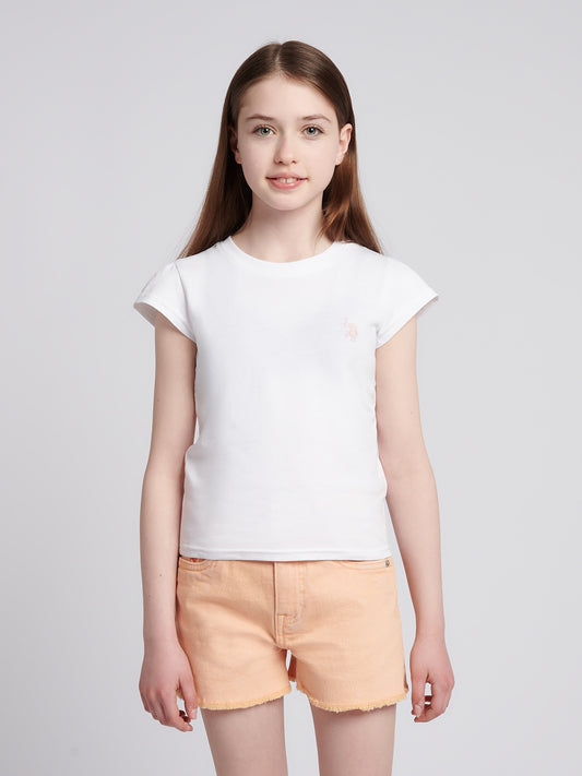 Girls Double Horsemen Mixed 2 Pack Cap Sleeve Tees in Navy Iris