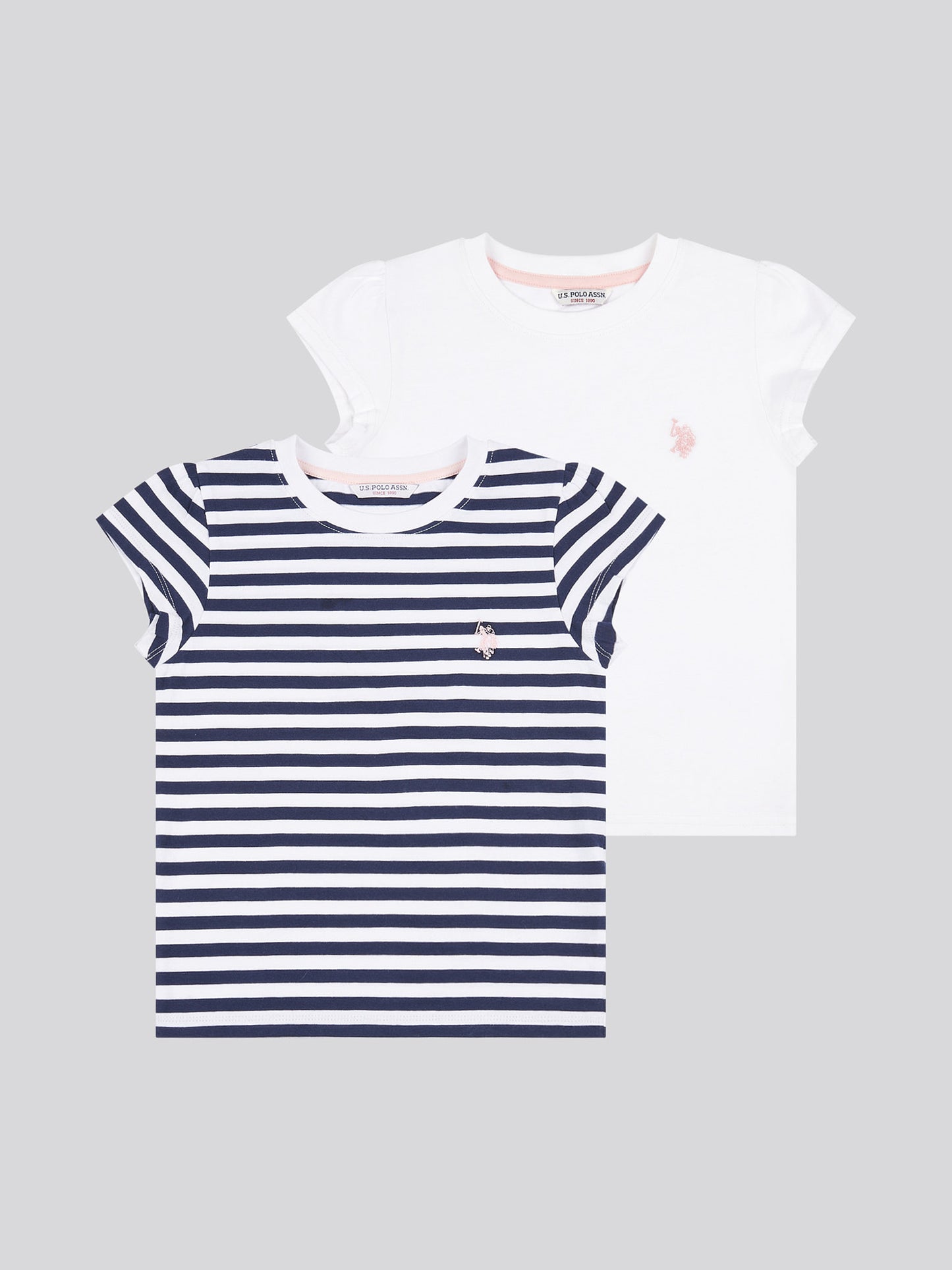 Girls Double Horsemen Mixed 2 Pack Cap Sleeve Tees in Navy Iris