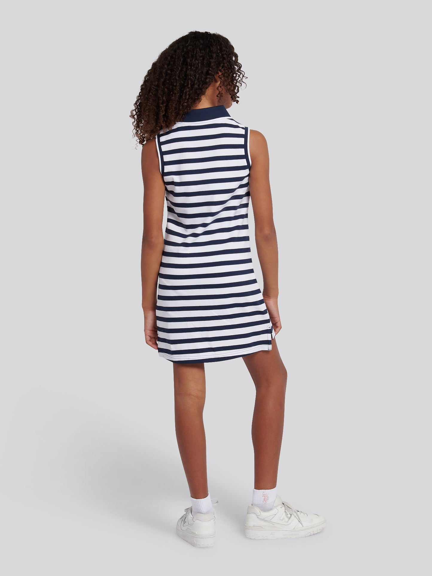 Girls Striped Sleeveless Polo Dress in Navy Iris