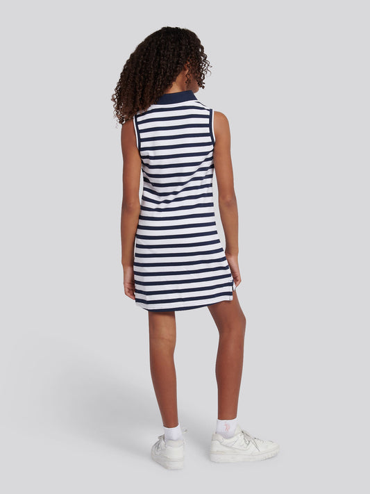 Girls Striped Sleeveless Polo Dress in Navy Iris