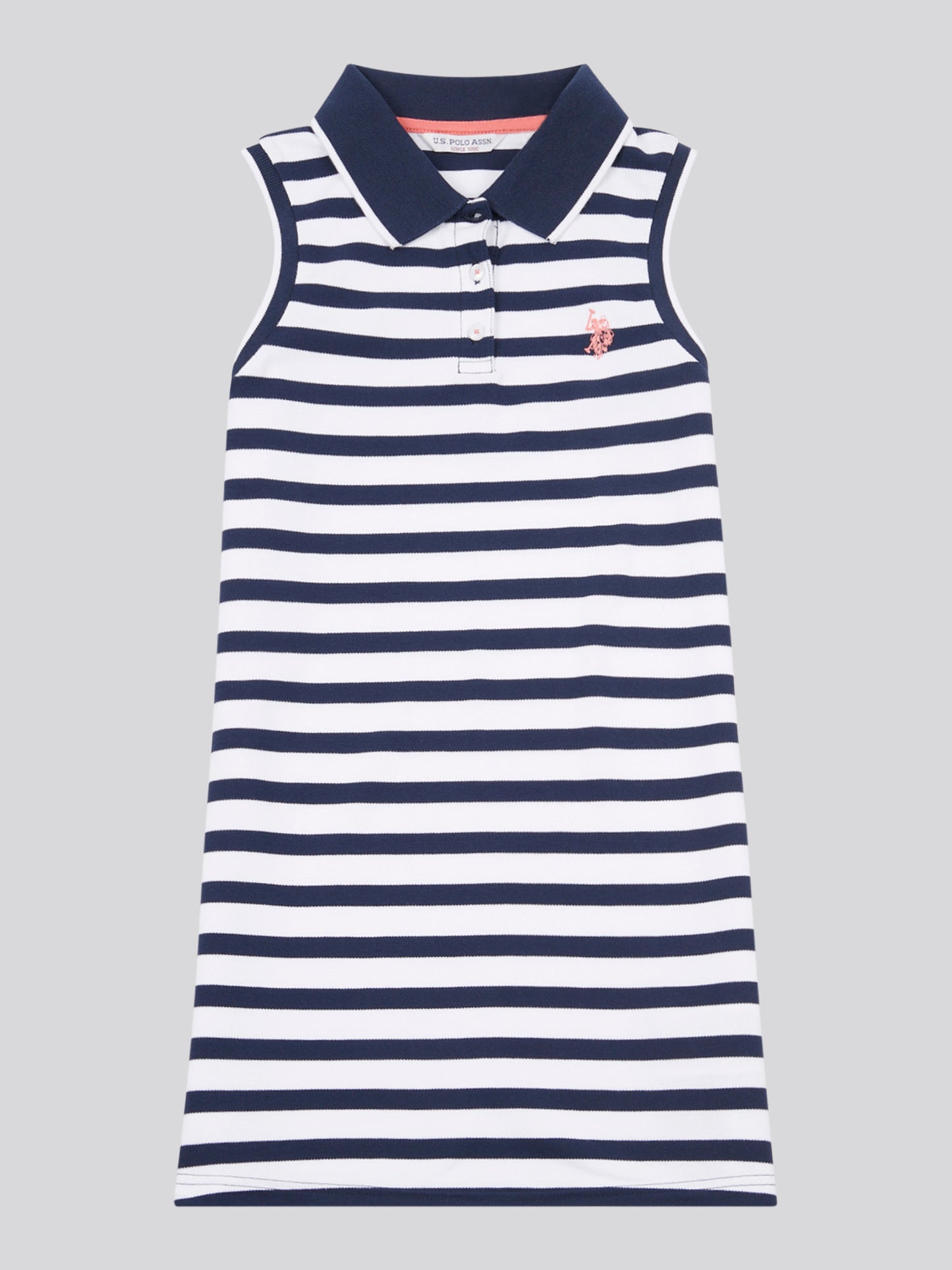 Girls Striped Sleeveless Polo Dress in Navy Iris