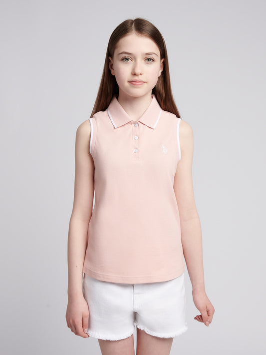 Girls Sleeveless Polo Shirt in Crystal Rose