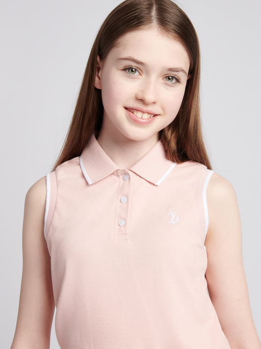Girls Sleeveless Polo Shirt in Crystal Rose