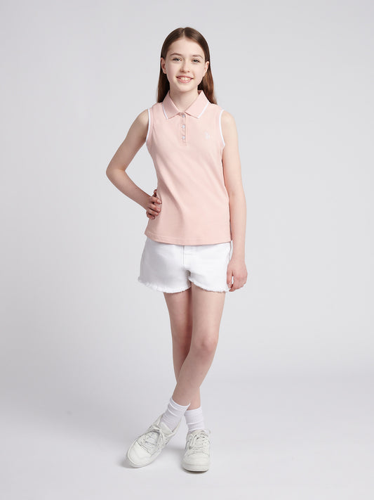 Girls Sleeveless Polo Shirt in Crystal Rose