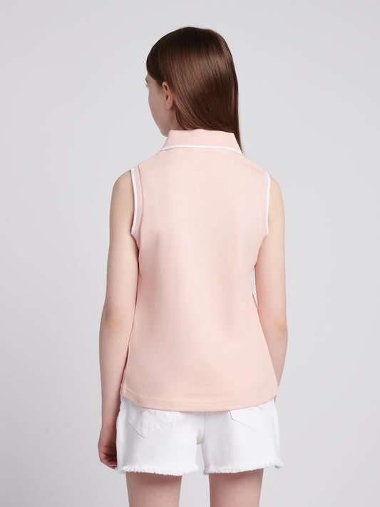 Girls Sleeveless Polo Shirt in Crystal Rose