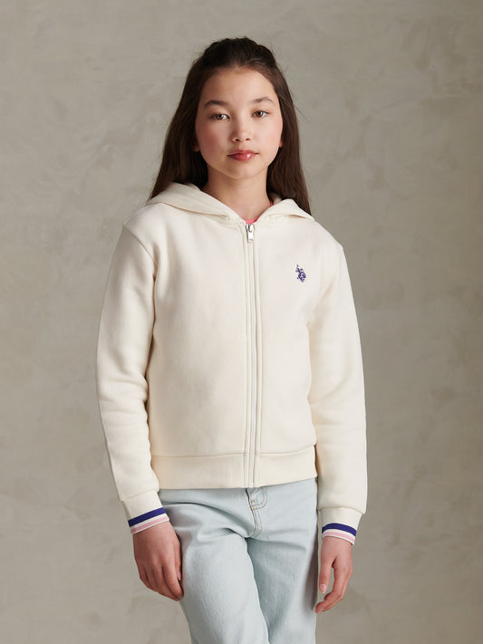 Girls Double Horsemen Zip-Through Hoodie Marshmallow